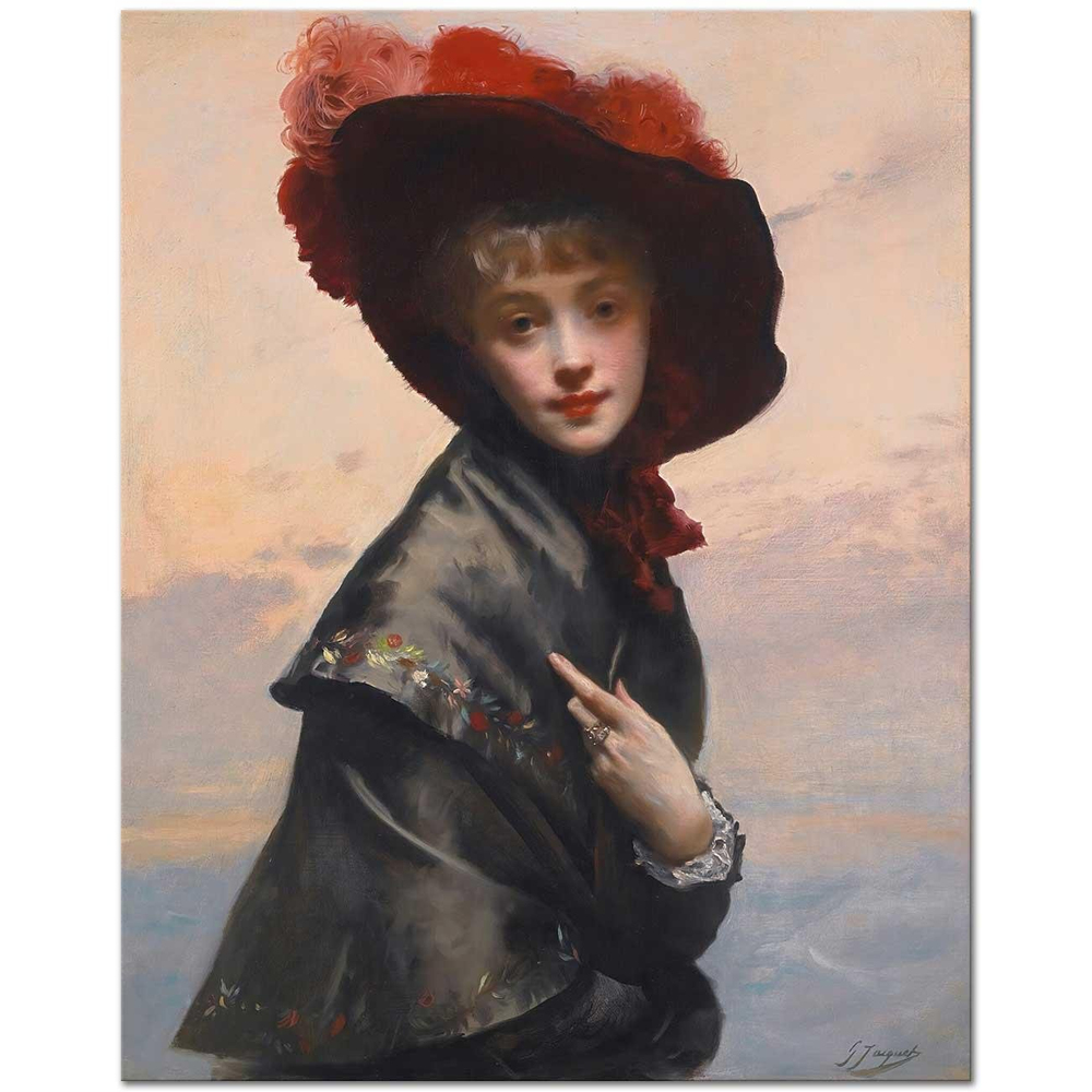 Gustave Jean Jacquet Şapkalı Kadın Kanvas Tablo