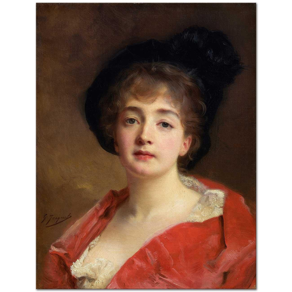 Gustave Jean Jacquet Kırmızı Elbiseli Kadın Kanvas Tablo