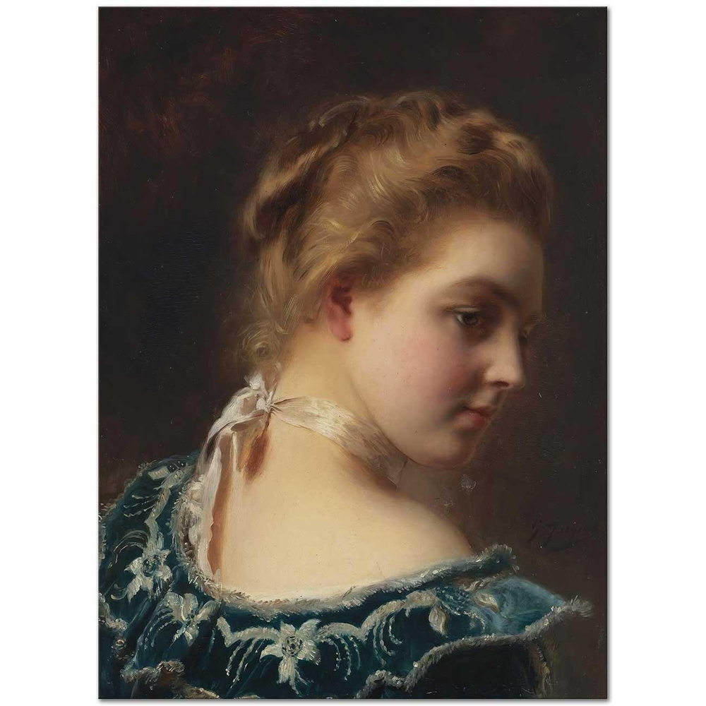 Gustave Jean Jacquet Yeşil Elbiseli Genç Kız Kanvas Tablo