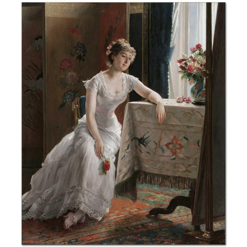 Gustave Leonard de Jonghe Genç Kız ve Güller Kanvas Tablo