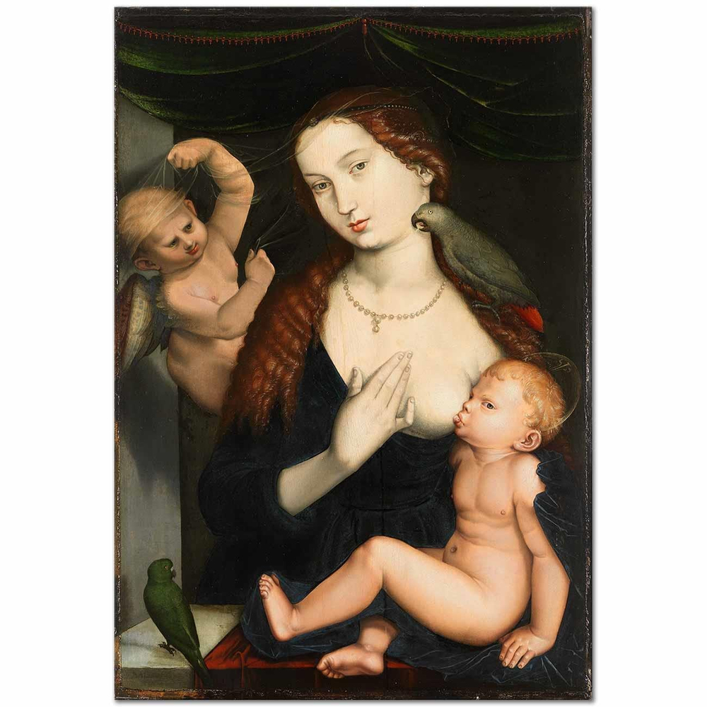 Hans Baldung Grien Madonna Papağanlar ile Kanvas Tablo