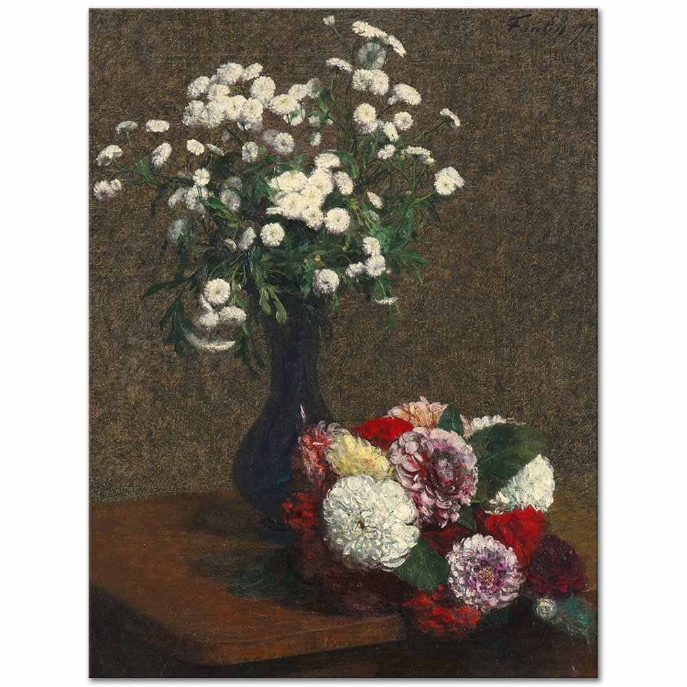 Henri Fantin Latour Katmerli Papatyalar ve Yıldız Çiçekleri Kanvas Tablo