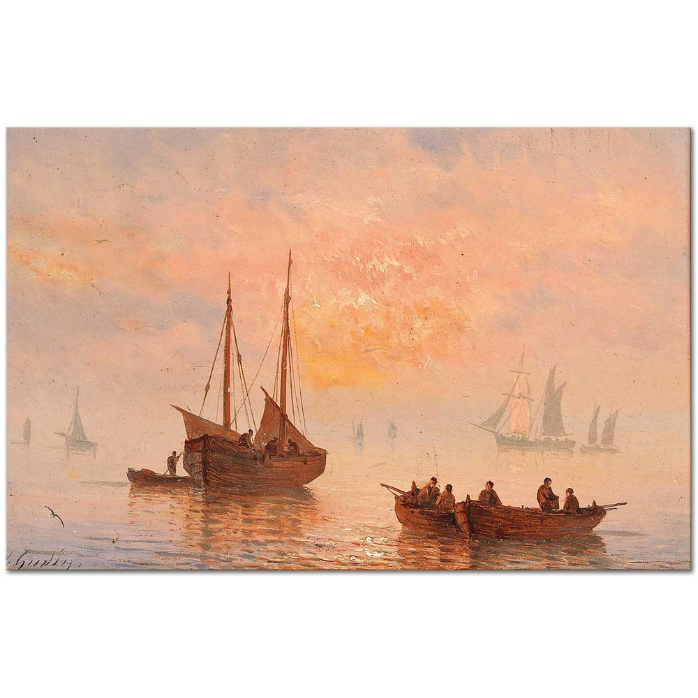 Henriette Gudin Akşam Vakti Yelkenliler Kanvas Tablo
