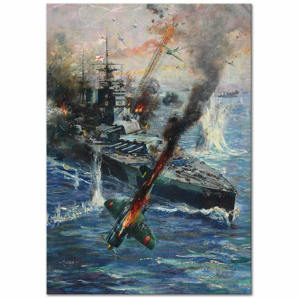 Terence Tenison Cuneo HMS 'Prince of Wales' Japon Uçaklarının Saldırısı Altında Kanvas Tablo