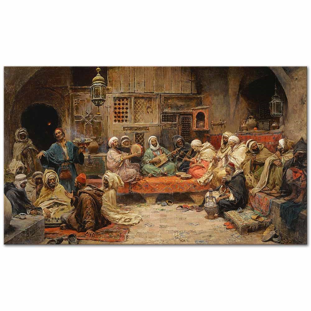 Jose Benlliure Gil Tunus'ta Kahvehane Kanvas Tablo