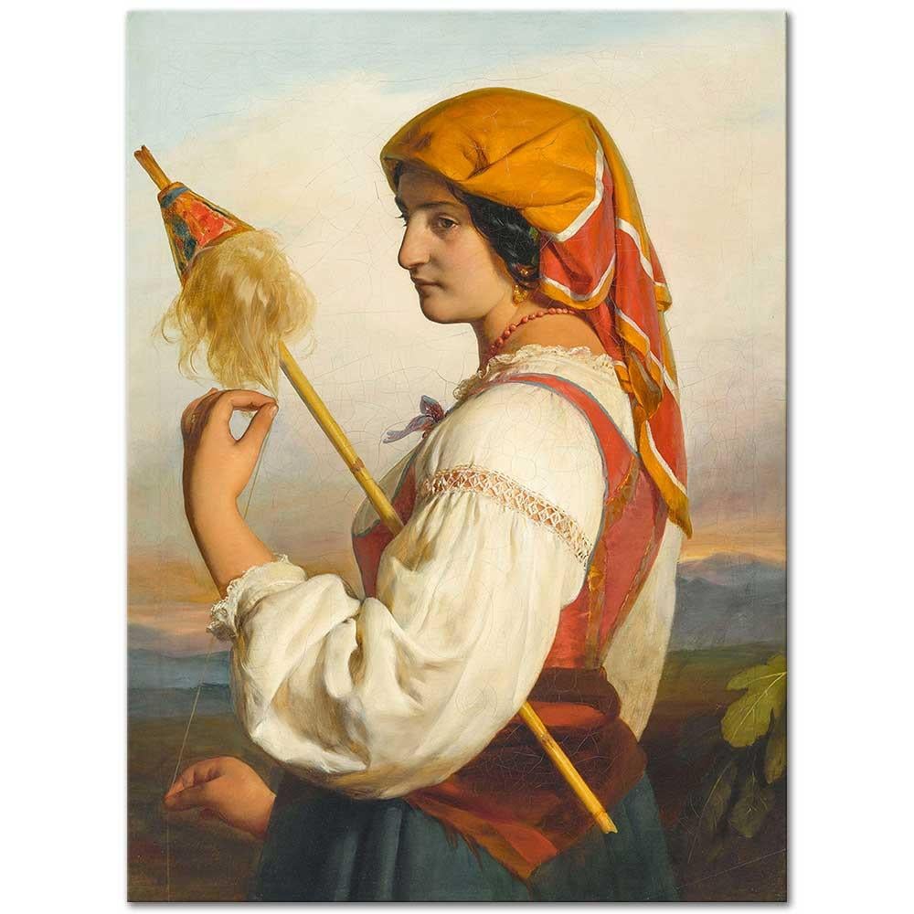 Friedrich von Amerling İplik Eğiren İtalyan Kız Kanvas Tablo