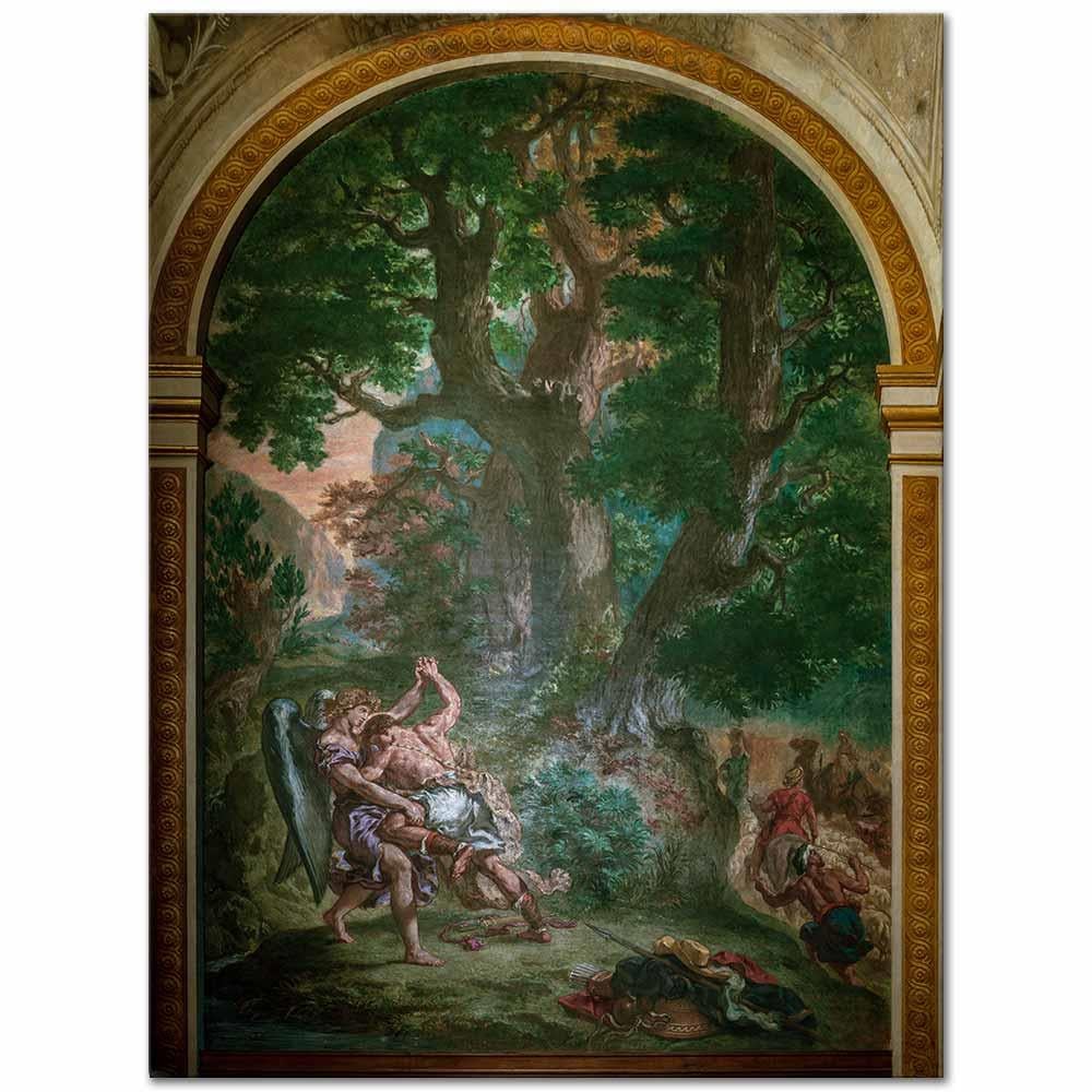 Eugene Delacroix Yakup Melekle Güreşirken Kanvas Tablo