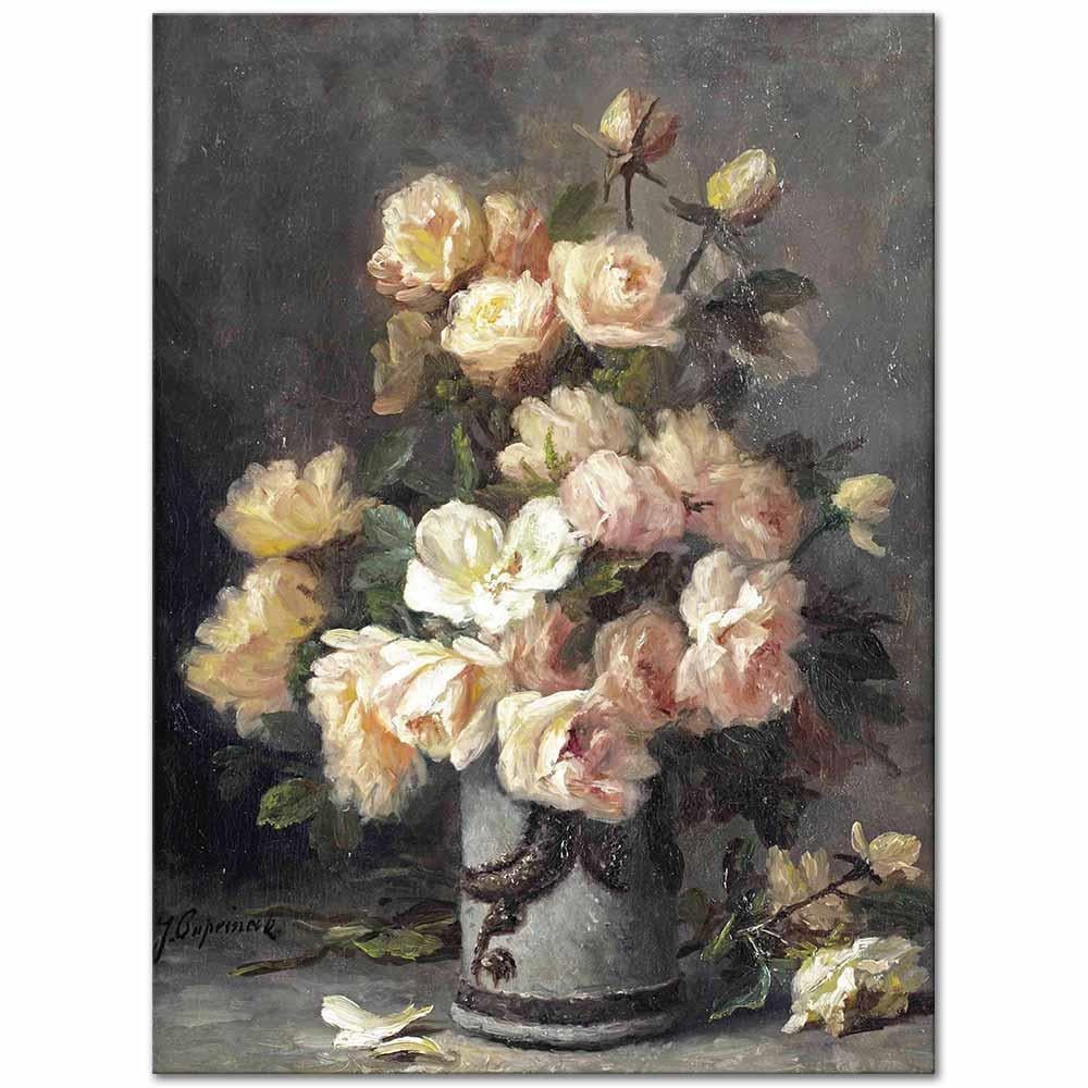 Jean Capeinick Beyaz ve Pembe Güller Kanvas Tablo