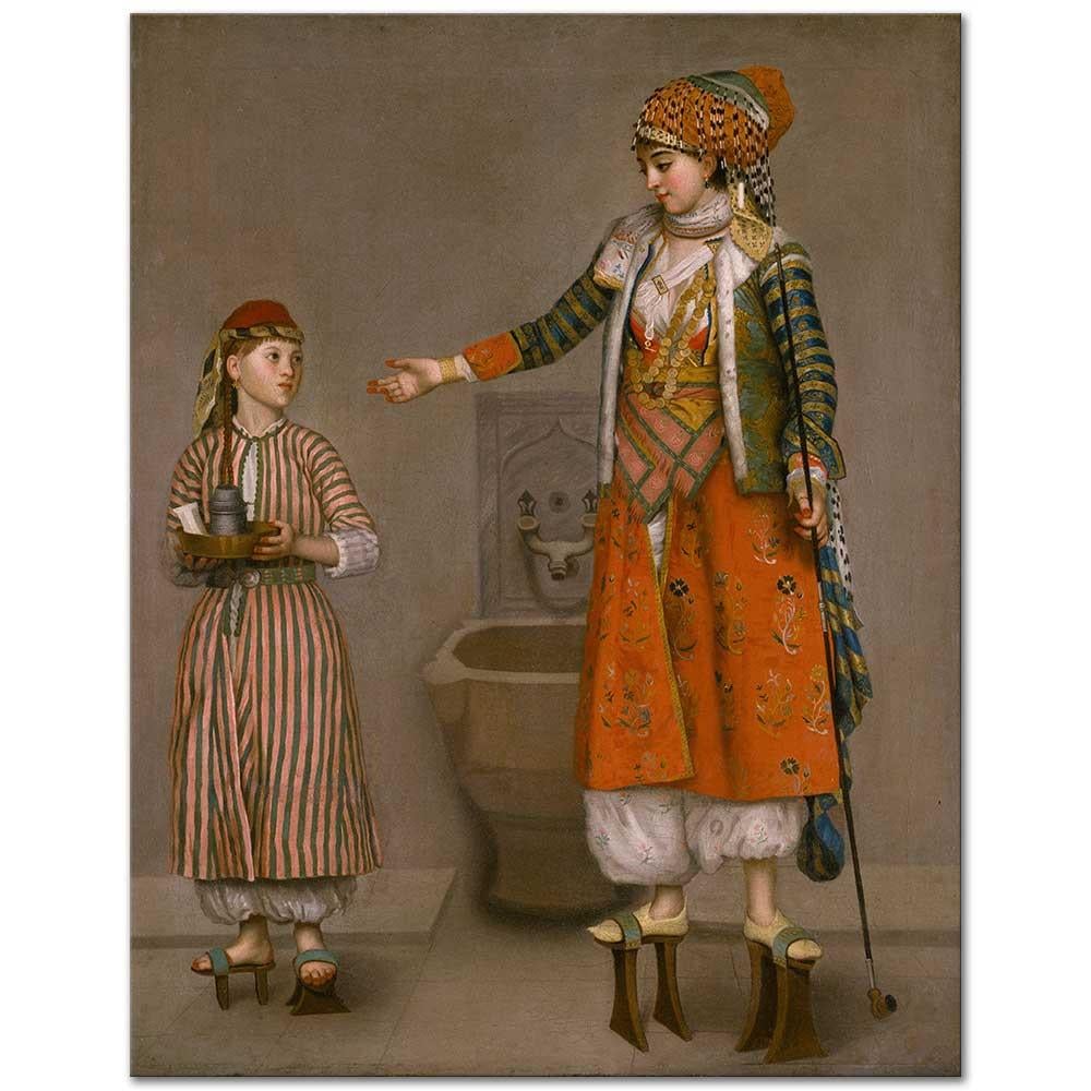 Jean-Etienne Liotard Türk Kıyafetli Kadın ve Hizmetçisi Kanvas Tablo