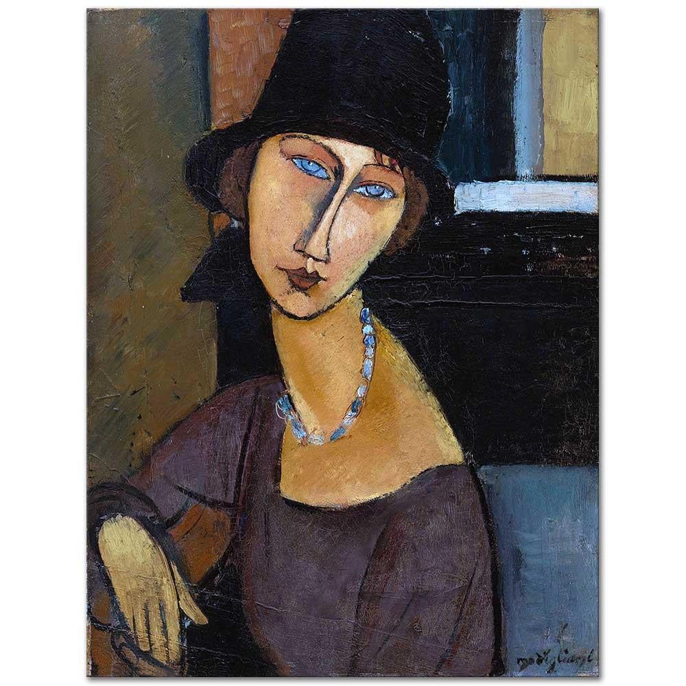 Amedeo Modigliani Şapka ve Kolyesi ile Jeanne Hebuterne Kanvas Tablo