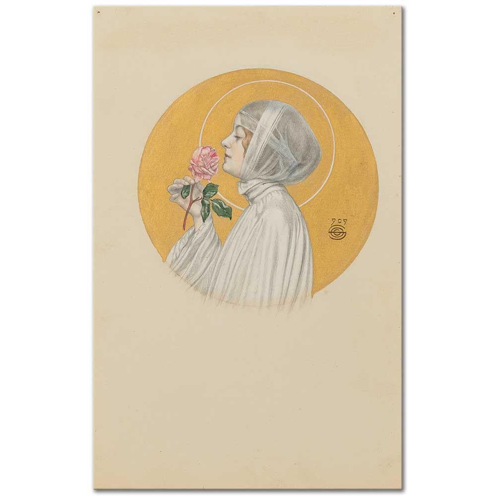 Carlos Schwabe Gül ile Genç Kadın Kanvas Tablo