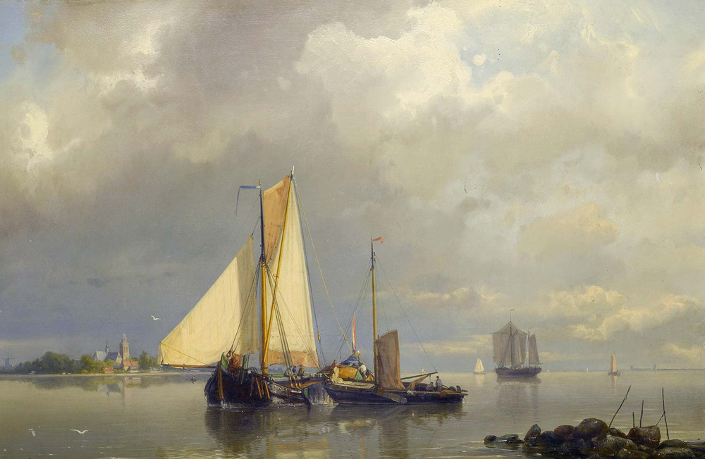 Johannes Hermanus Barend Koekkoek Dutch Barges Becalmed In The Estuary Art Print