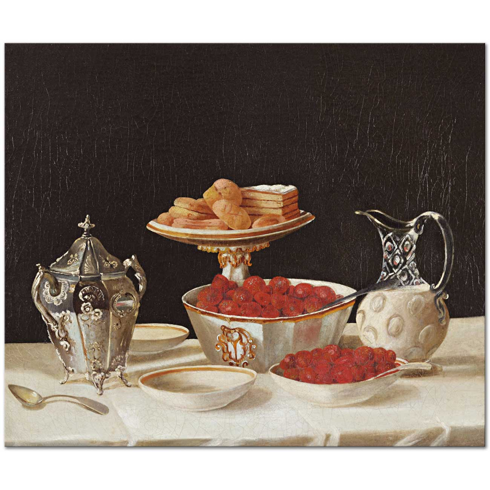John F Francis Frambuaz ve Kremalı Natürmort Kanvas Tablo