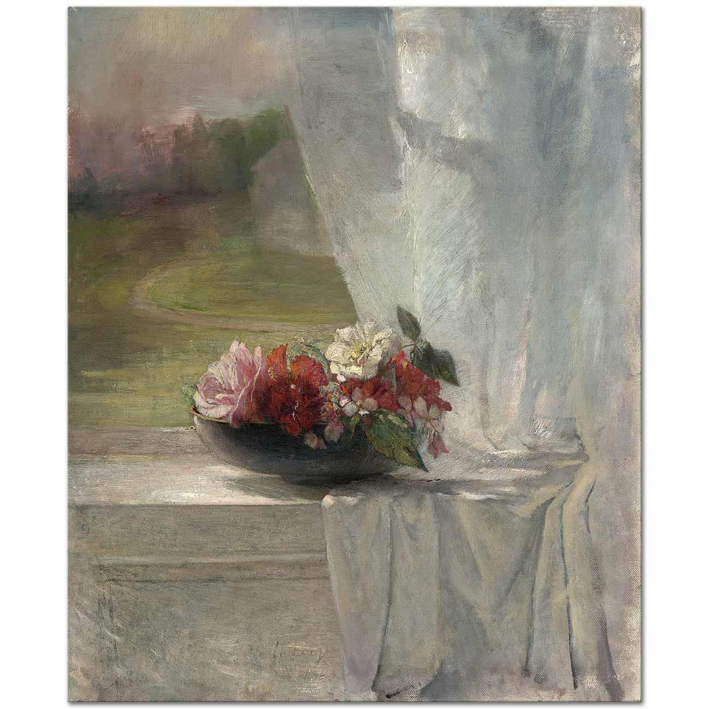 John La Farge Pencere Kenarında Çiçekler Kanvas Tablo