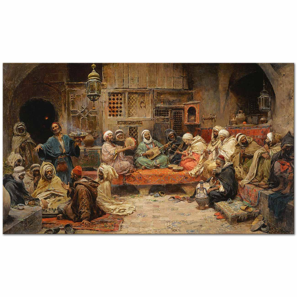 Jose Benlliure Gil Tunus'ta Kahvehane Kanvas Tablo