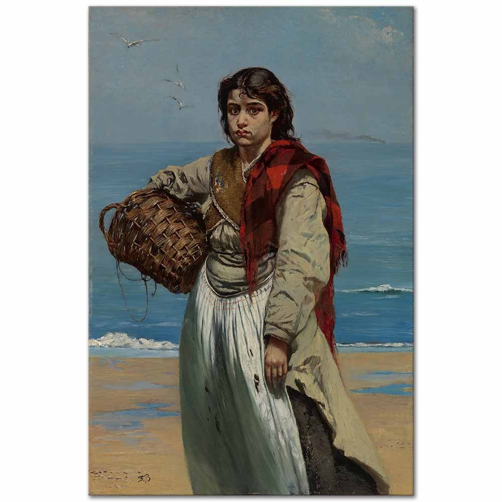 Junges Mädchen mit Korb am Meeresstrand by Frank Buchser as Fine Art Print