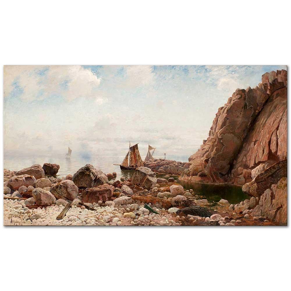 Justus Lundegard Kayalıkta Demirlemiş Yelkenliler Kanvas Tablo