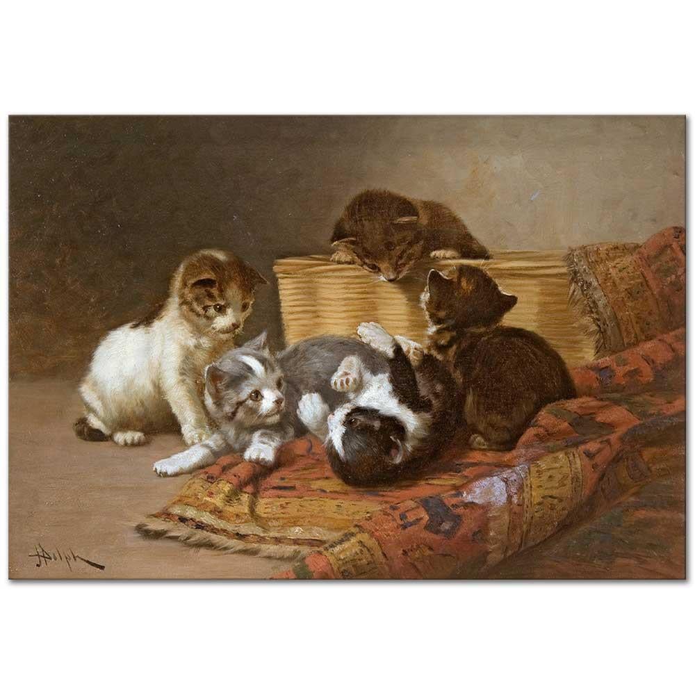 John Henry Dolph Oynayan Kedi Yavruları Kanvas Tablo