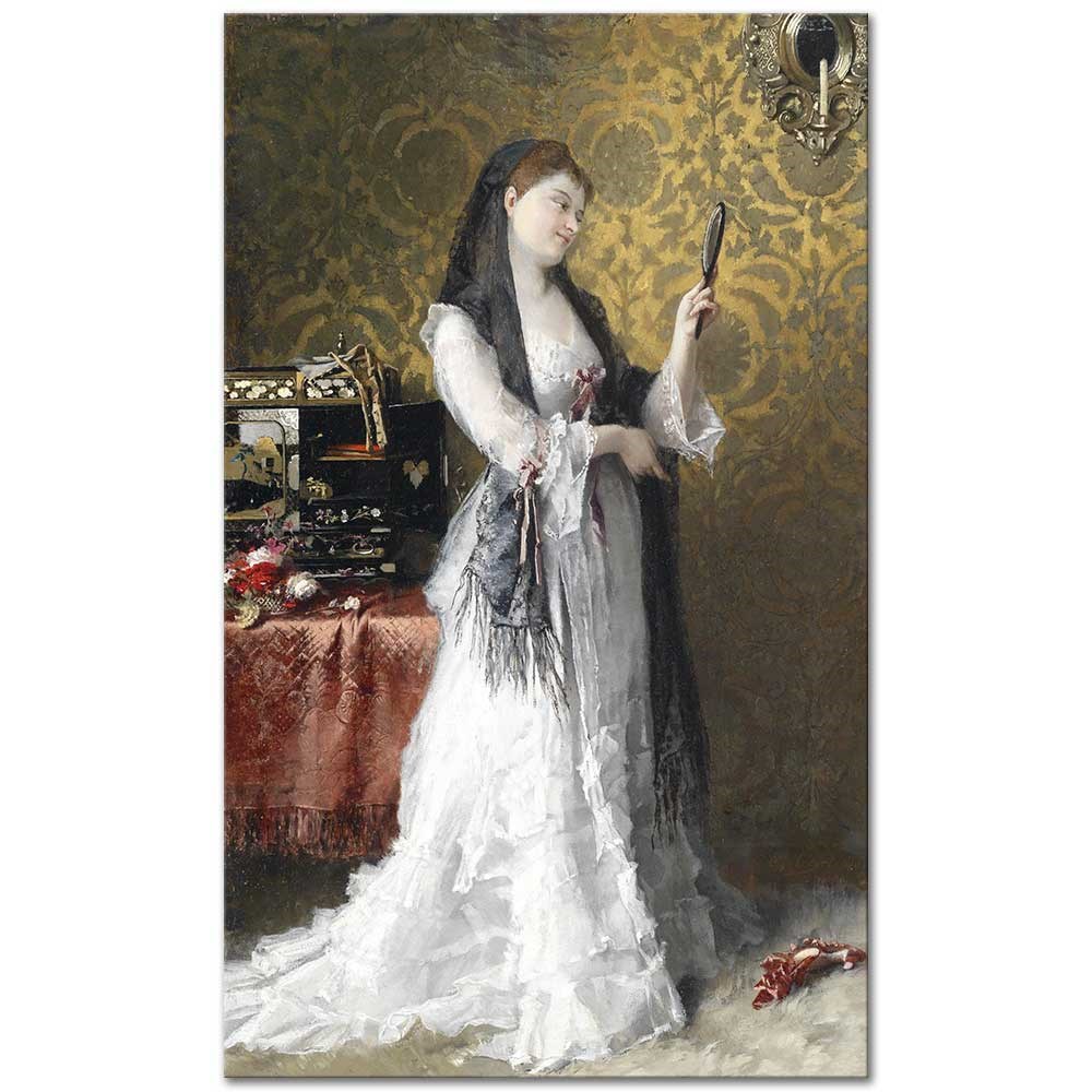 Conrad Kiesel Ayna Karşısında Yatak Odasında Kadın Kanvas Tablo