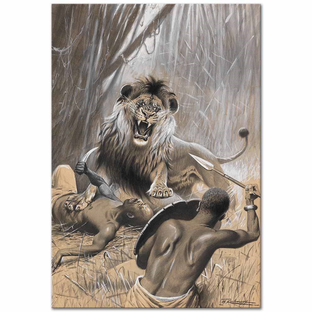 Wilhelm Kuhnert Aslan Avı Kanvas Tablo