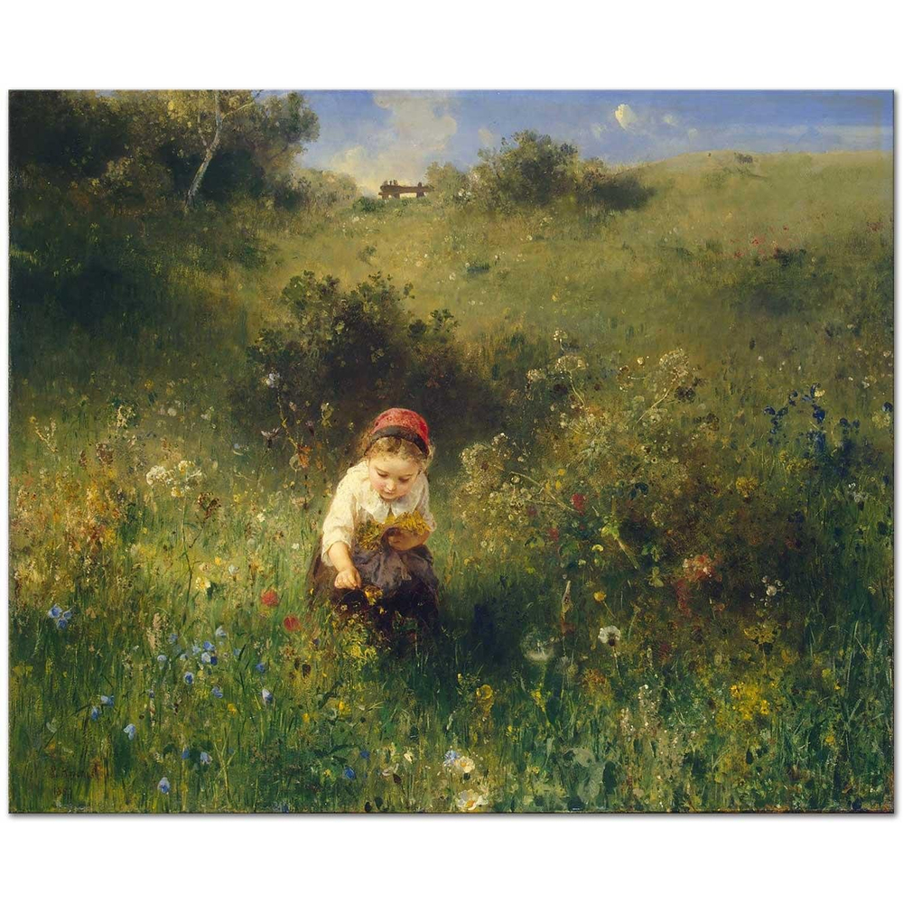 Ludwig Knaus Çayırlıktaki Kız İlkbahar Kanvas Tablo