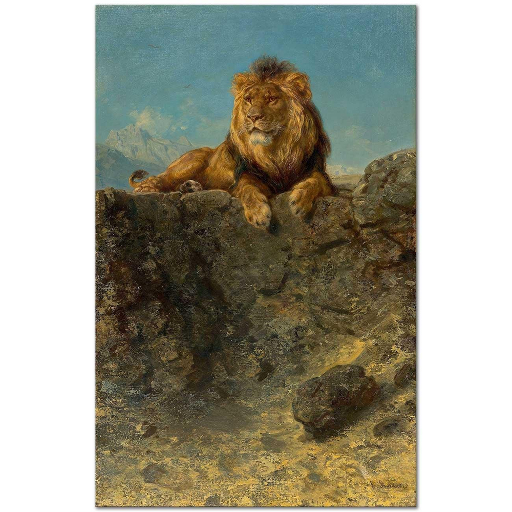 Ludwig Knaus Tahtında Oturan Aslan Kanvas Tablo