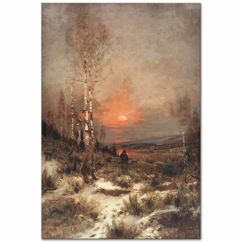 Ludwig Lanckow Avcı ve Kış Akşamı Kanvas Tablo