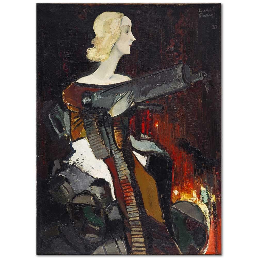 Karlis Padegs Makineli Tüfekli Madonna Kanvas Tablo