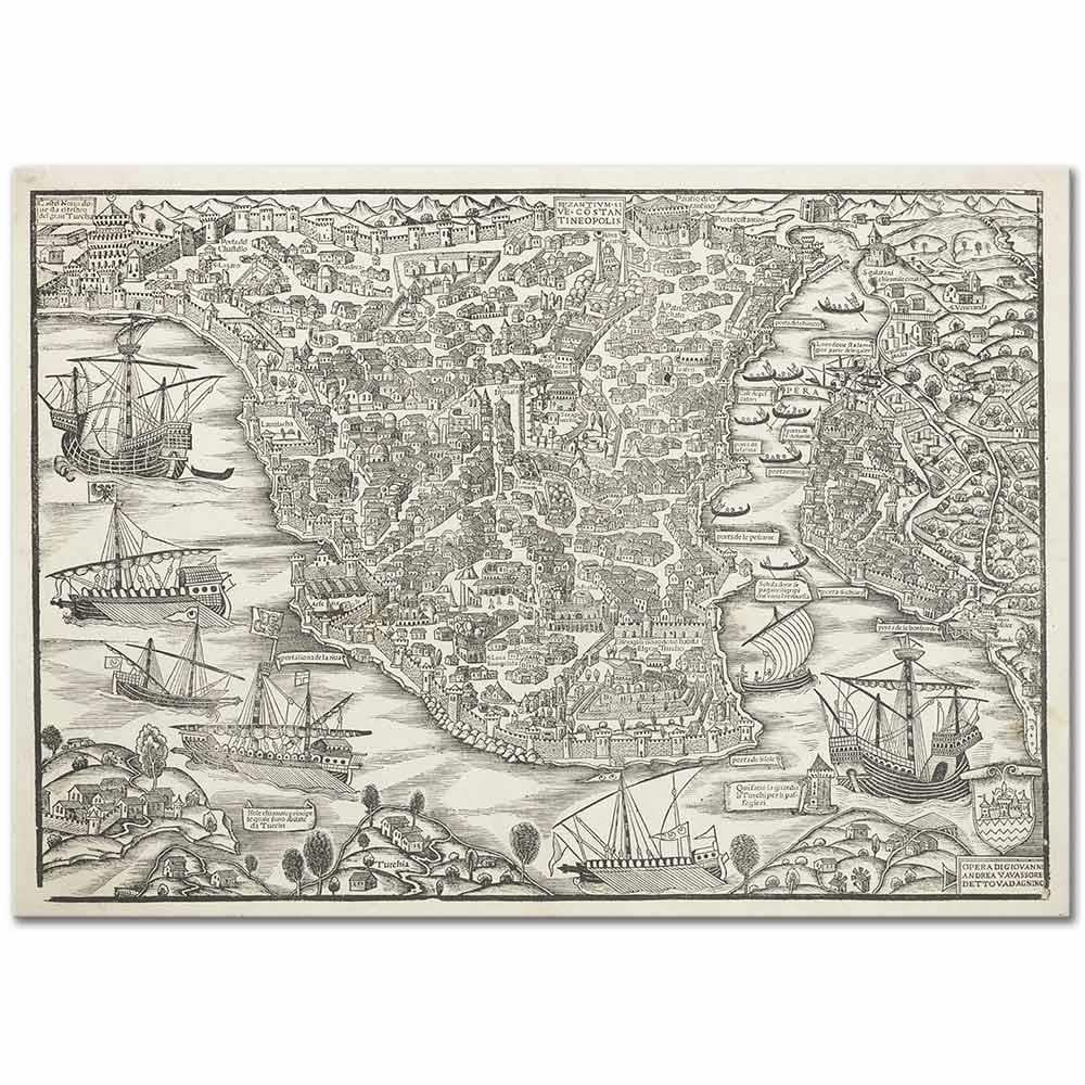 Giovanni Andrea Vavassore Istanbul Haritası Kanvas Tablo