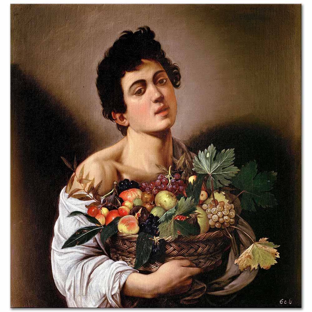 Michelangelo Caravaggio Meyve Sepetli Genç Kanvas Tablo