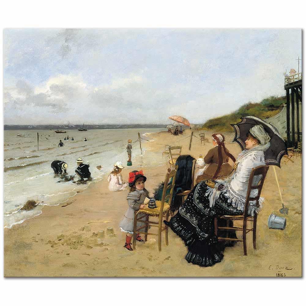 Ernest Ange Duez Sahilde Anne ve Kızları Kanvas Tablo