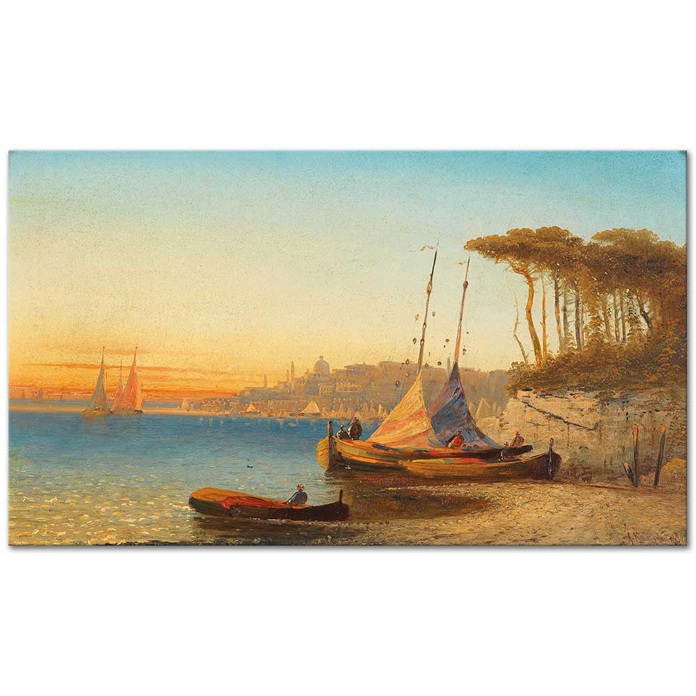 Adolf Kaufmann Napoli Yakınlarında Ischia Koyu Kanvas Tablo
