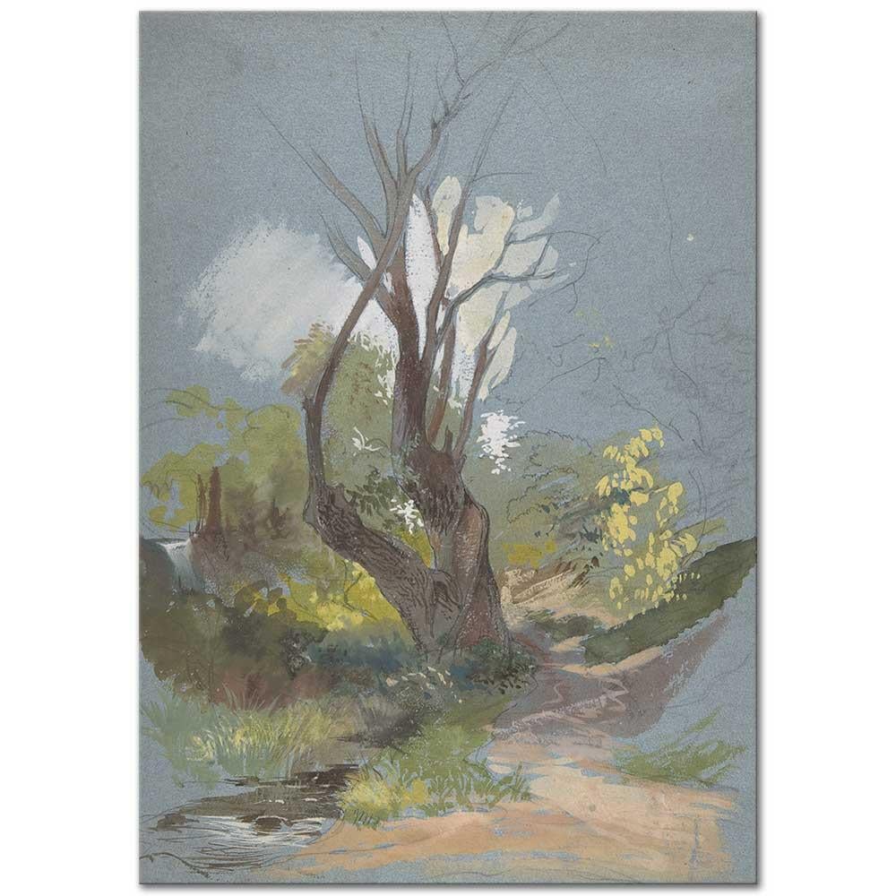 Friedrich Paul Nerly Dağ Yolundaki Ağaç Kanvas Tablo