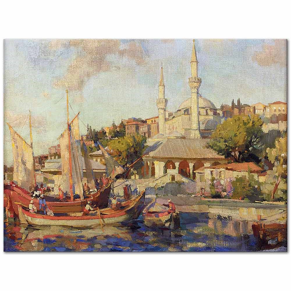 Naci Kalmukoğlu Boğazda Tekneler Kanvas Tablo