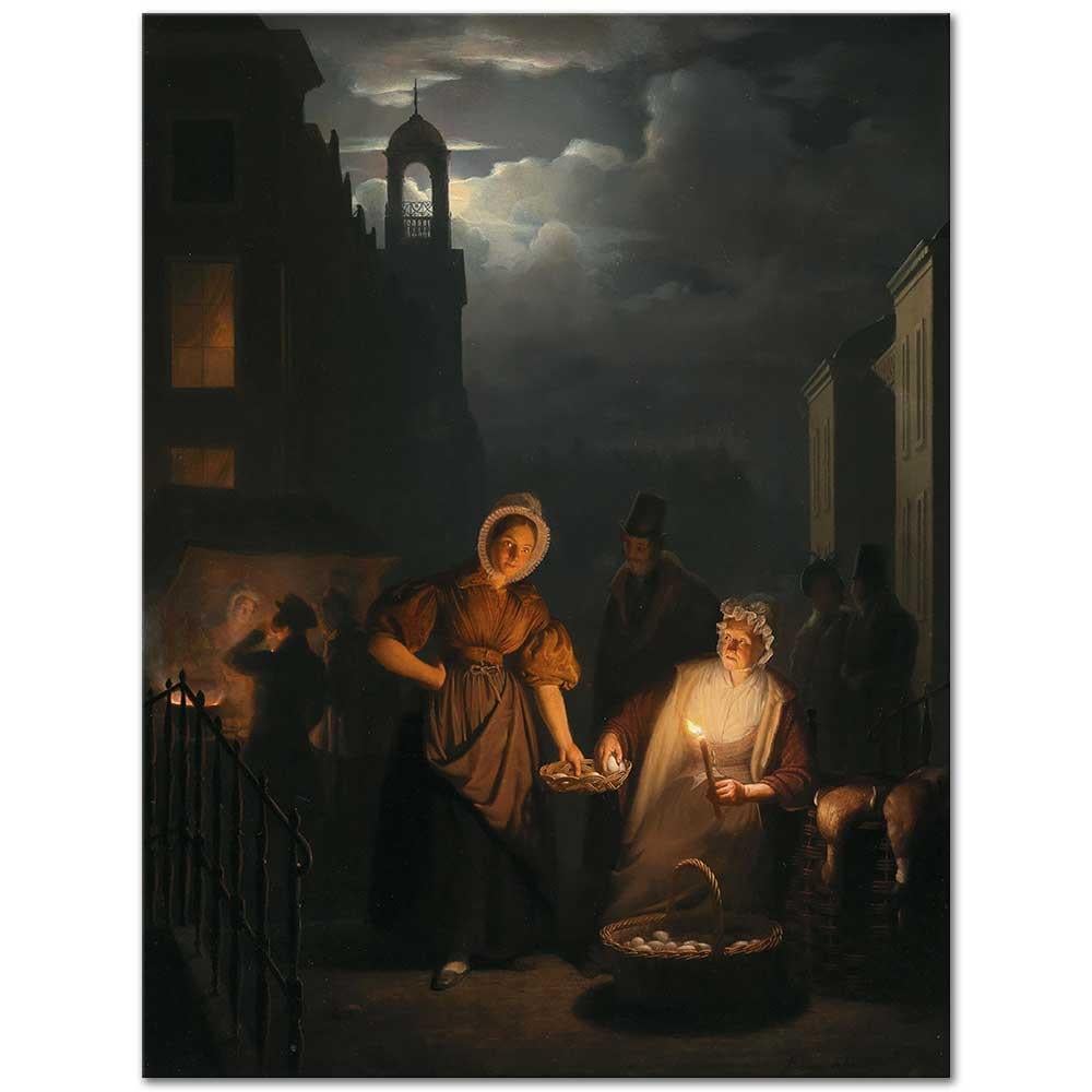 Petrus van Schendel Rotterdam'da Gece Pazarı Kanvas Tablo