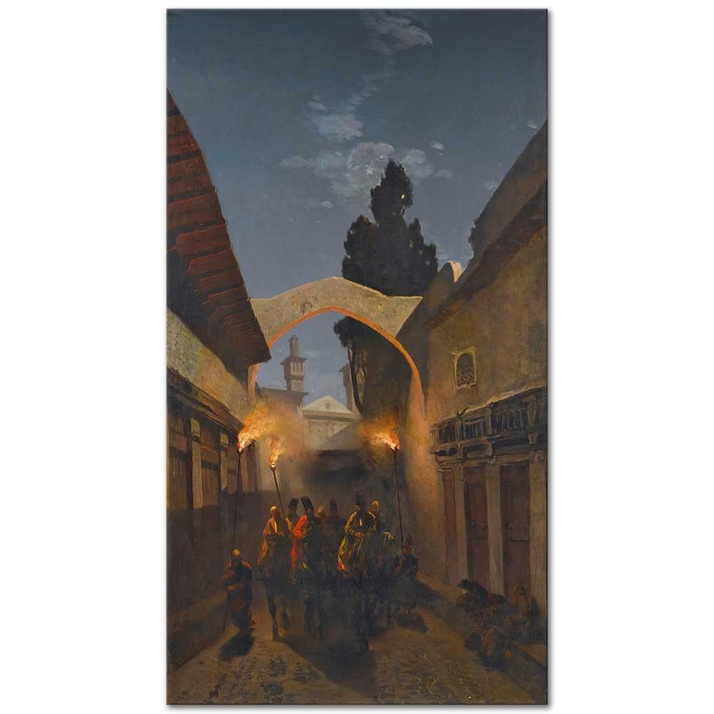 Alberto Pasini Gece Süvari Alayı Tahran Kanvas Tablo