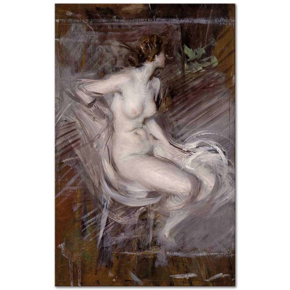 Giovanni Boldini Oturan Genç Kadın Nü Kanvas Tablo