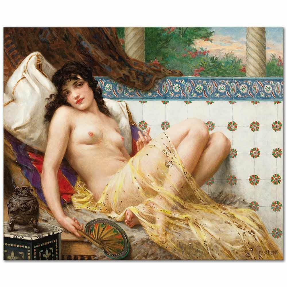Guillaume Seignac Yelpazeli Cariye Kanvas Tablo