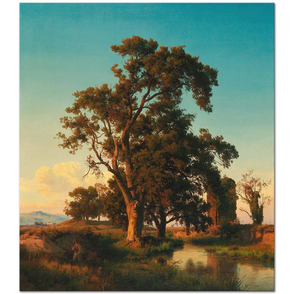 Oswald Achenbach Akşam Işığında Bir Ulu Ağaç Kanvas Tablo
