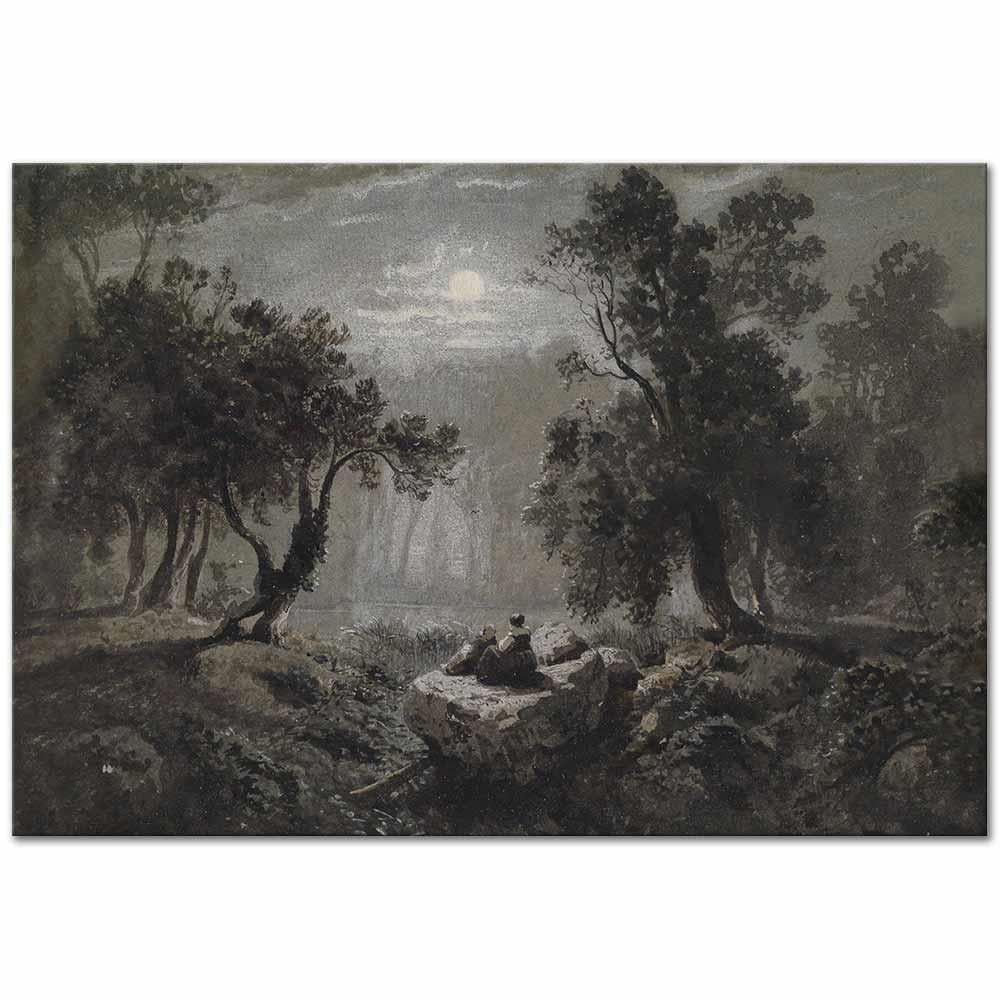 Oswald Achenbach Mehtapta Romantik Bir Orman Manzarası Kanvas Tablo