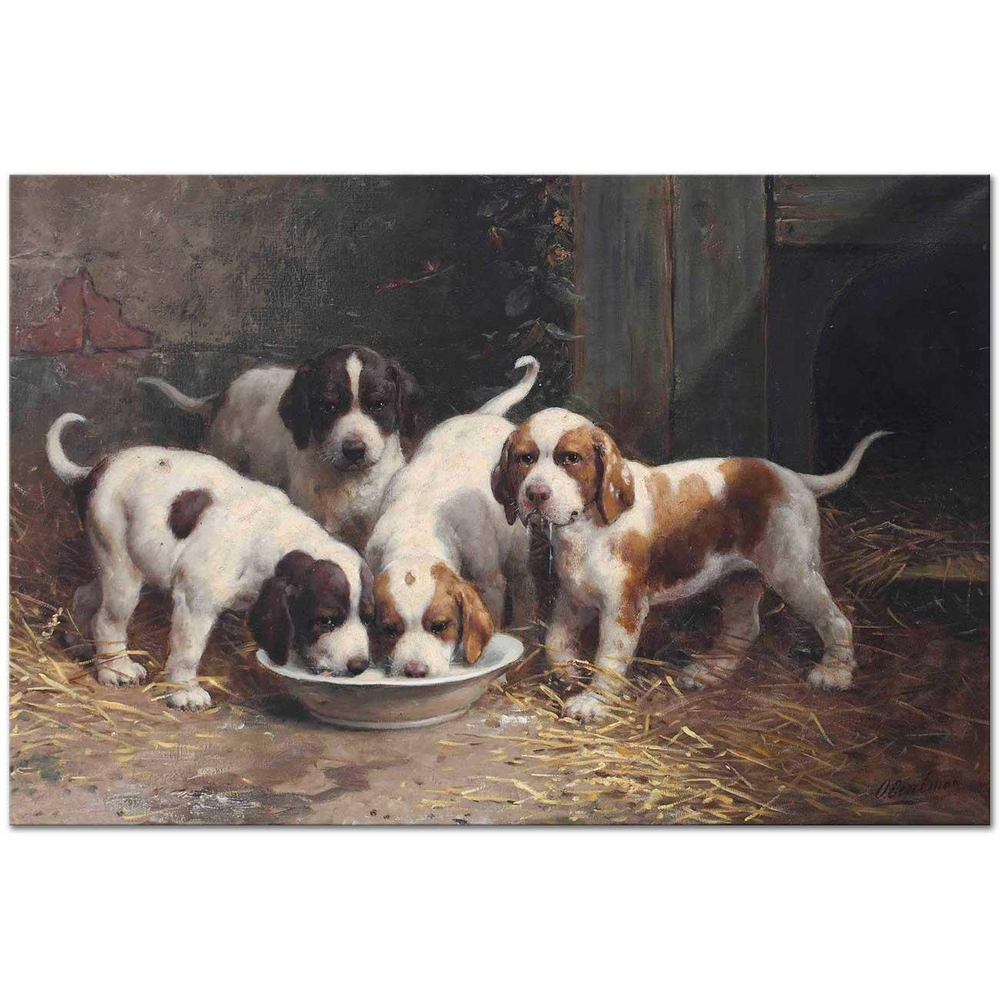 Otto Eerelman Yavru Saint Bernardlar Süt İçerken Kanvas Tablo
