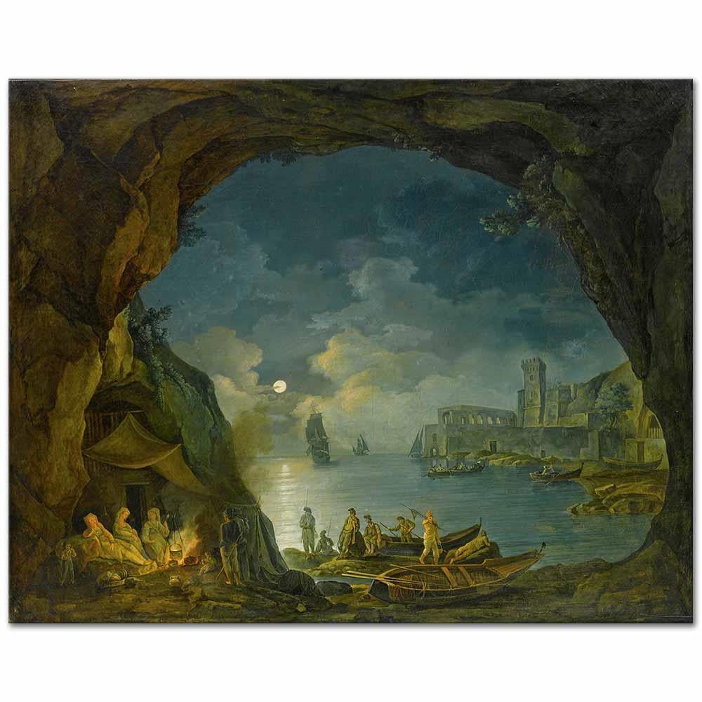Josef Rebell Akdeniz Mağarasından Gece Manzarası Kanvas Tablo