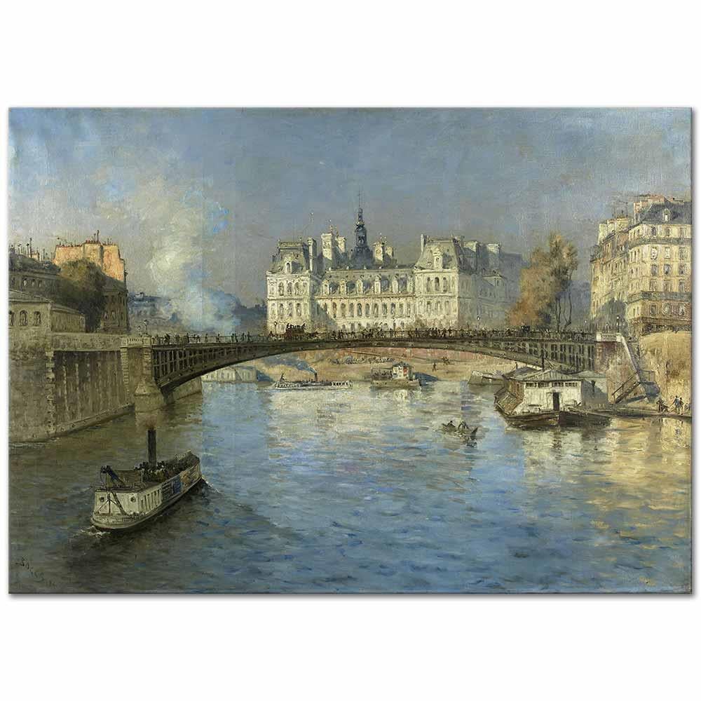 Frank Myers Boggs Hôtel de Ville ve Seine Nehri, Paris Kanvas Tablo