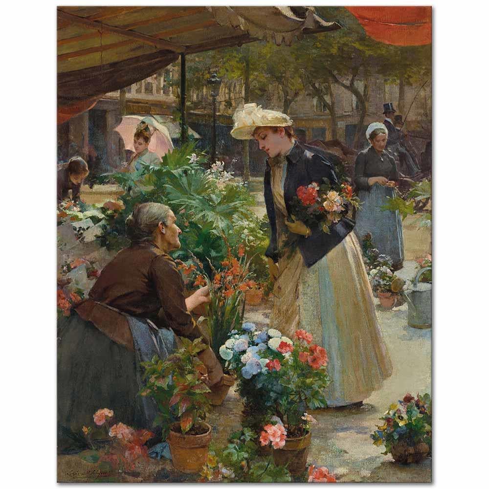 Louis Marie de Schryver Paris – Çiçek Pazarı Kanvas Tablo