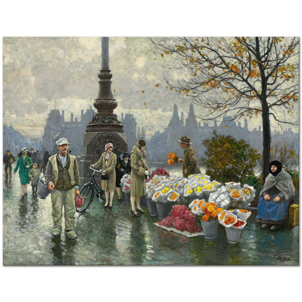 Paul Fischer Flowersellers At Dr. Louises Bro In Copenhagen Art Print
