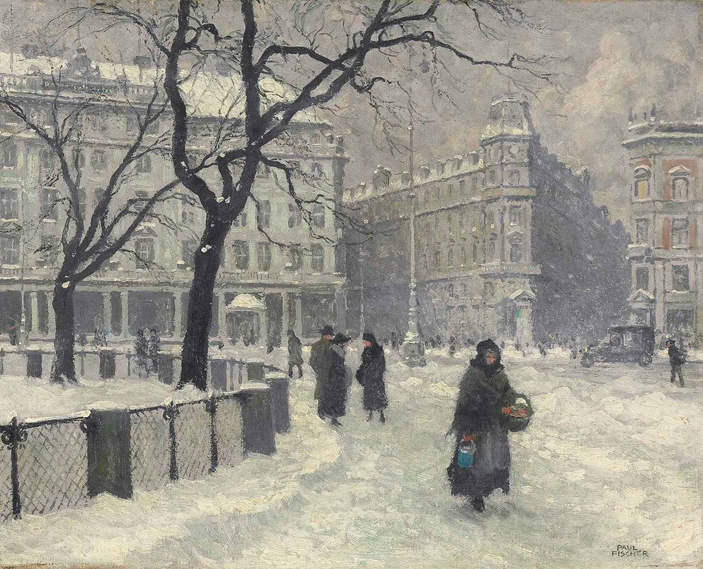 Paul Fischer Kongens Nytorv Copenhagen In Winter Art Print