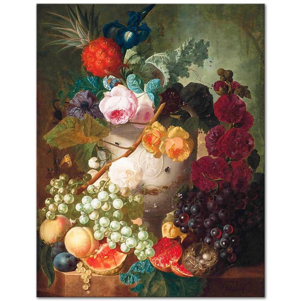 Jan van Os Şakayıklar Güller Bir Süsen ve Diğer Çiçekler Kanvas Tablo