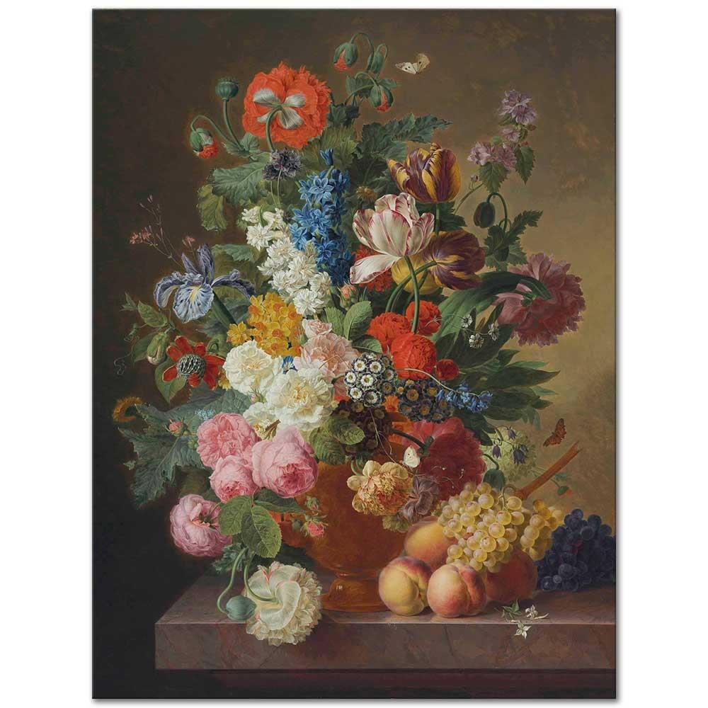 Jan Frans van Dael Vazoda Şakayık Gül Lale ve İris Kanvas Tablo