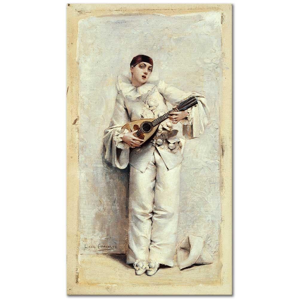Leon François Comerre Pierrot Mandolin Çalarken Kanvas Tablo