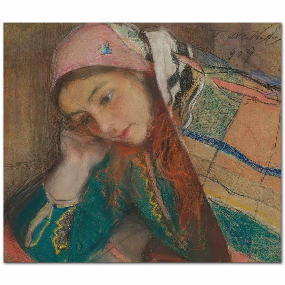 Teodor Axentowicz Krakow Kostümlü Kız Kanvas Tablo